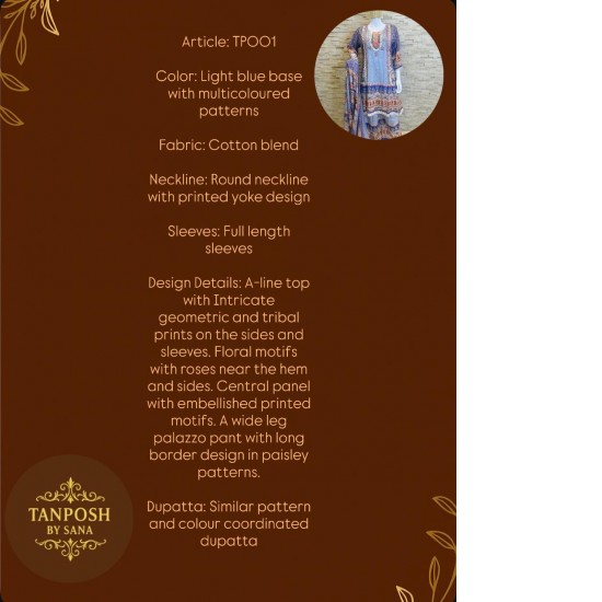 A-line Blue printed Palazzo Set