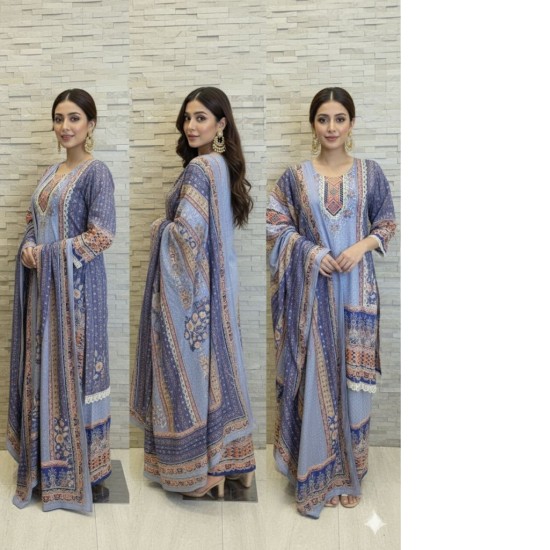 A-line Blue printed Palazzo Set