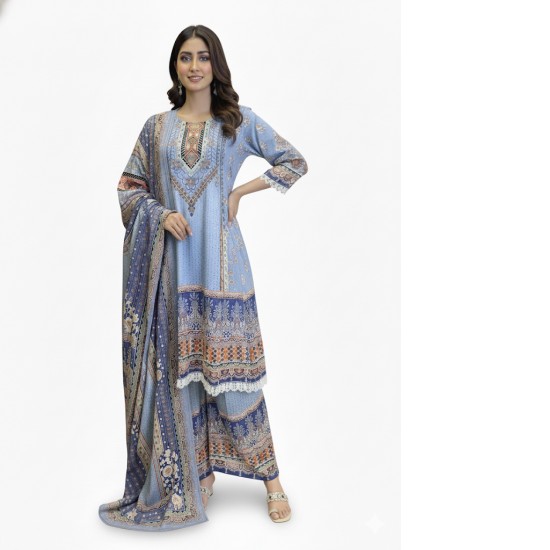 A-line Blue printed Palazzo Set