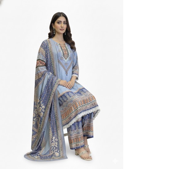 A-line Blue printed Palazzo Set